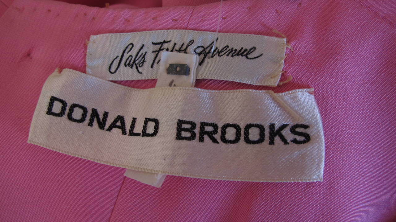 Vintage 1960's Donald Brooks Pink Silk Sleeveless Shift Cocktail Day Dress In Good Condition In Studio City, CA