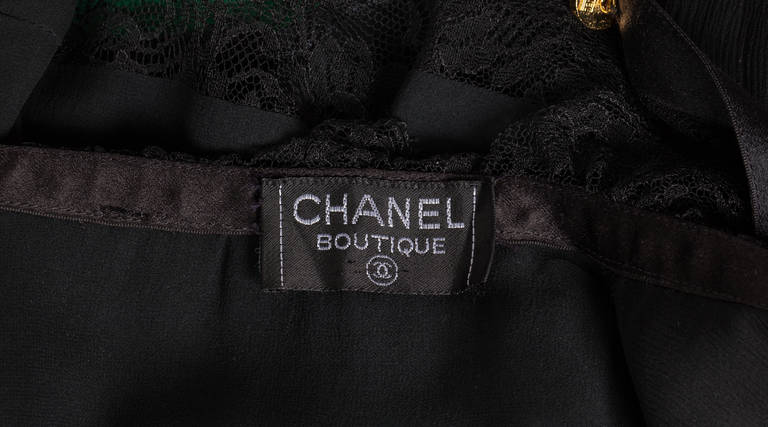 Vintage Chanel Black Silk & Lace Blouse Top 2