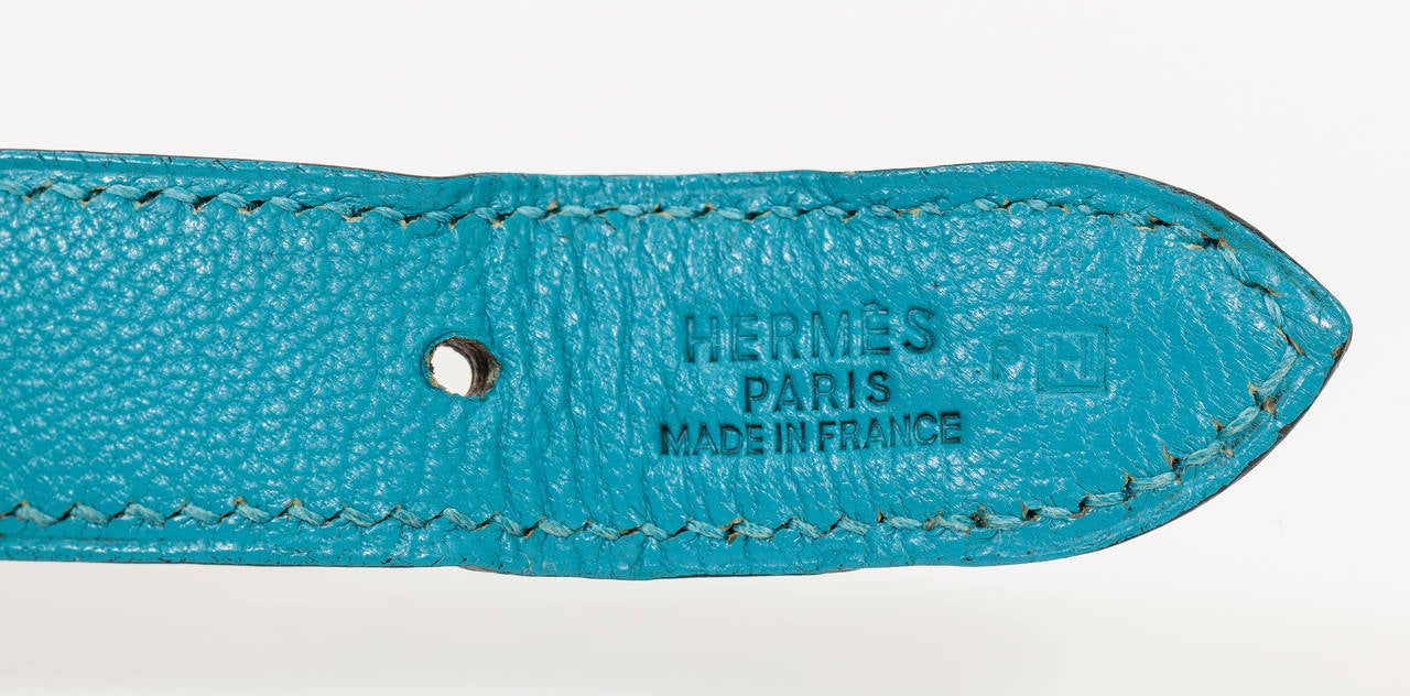 2004 Hermes Turquoise Chèvre Mysore Leather 24cm Trim Bag In Excellent Condition In Studio City, CA