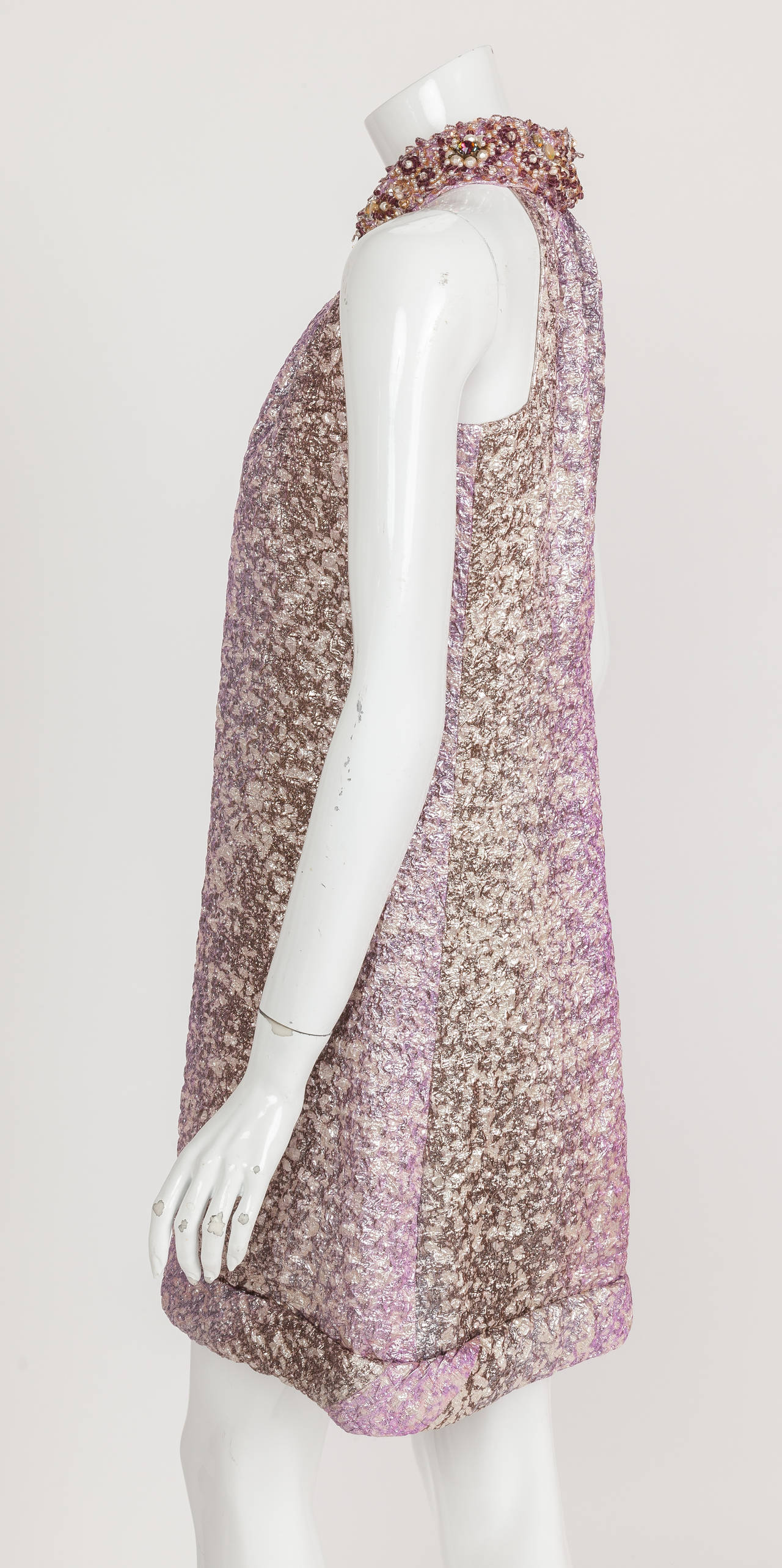 Women's Pierre Cardin Haute Couture Lame Cocktail Dress w/Beading at Neck ca.1966
