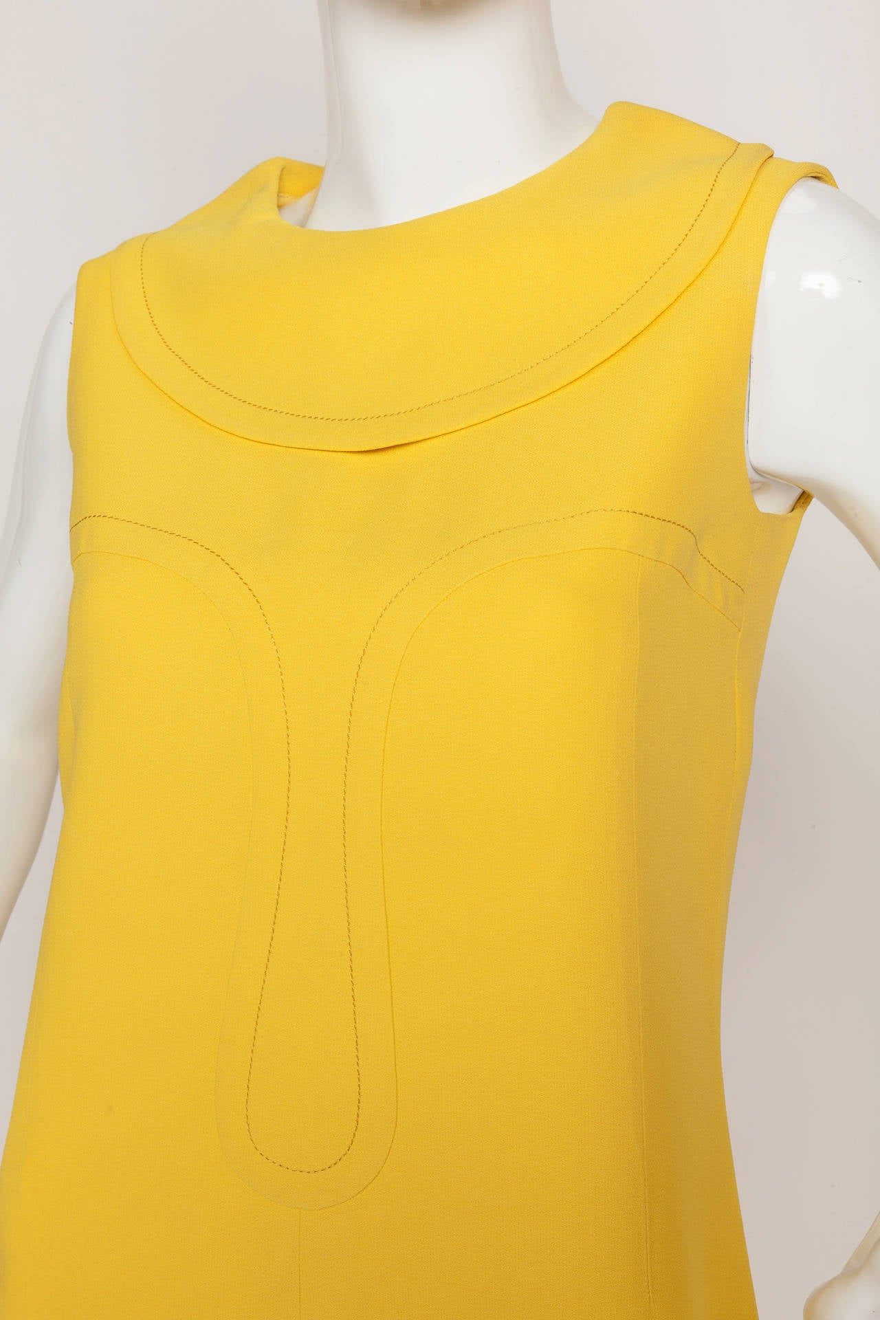 Pierre Cardin Attributed Yellow Chasuble Maxi Shift w/Foldover Collar ca.1968 In Good Condition In Studio City, CA