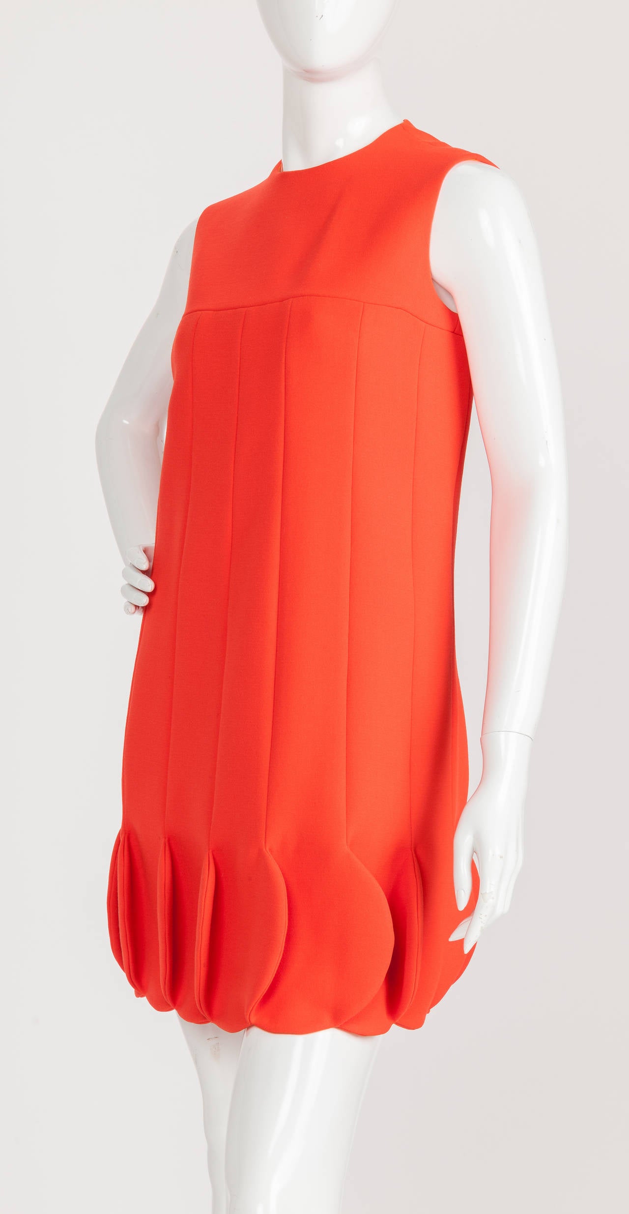 Red Iconic Pierre Cardin Orange Space Age Dress w/Petalled Hem ca. 1968