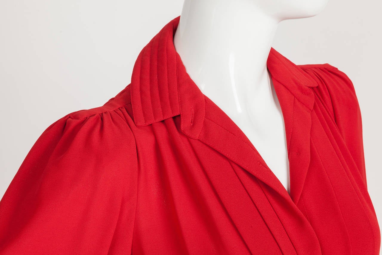 1980's Pierre Cardin Red Secretary Day Dress w/Channel Stitching Motif In Excellent Condition In Studio City, CA