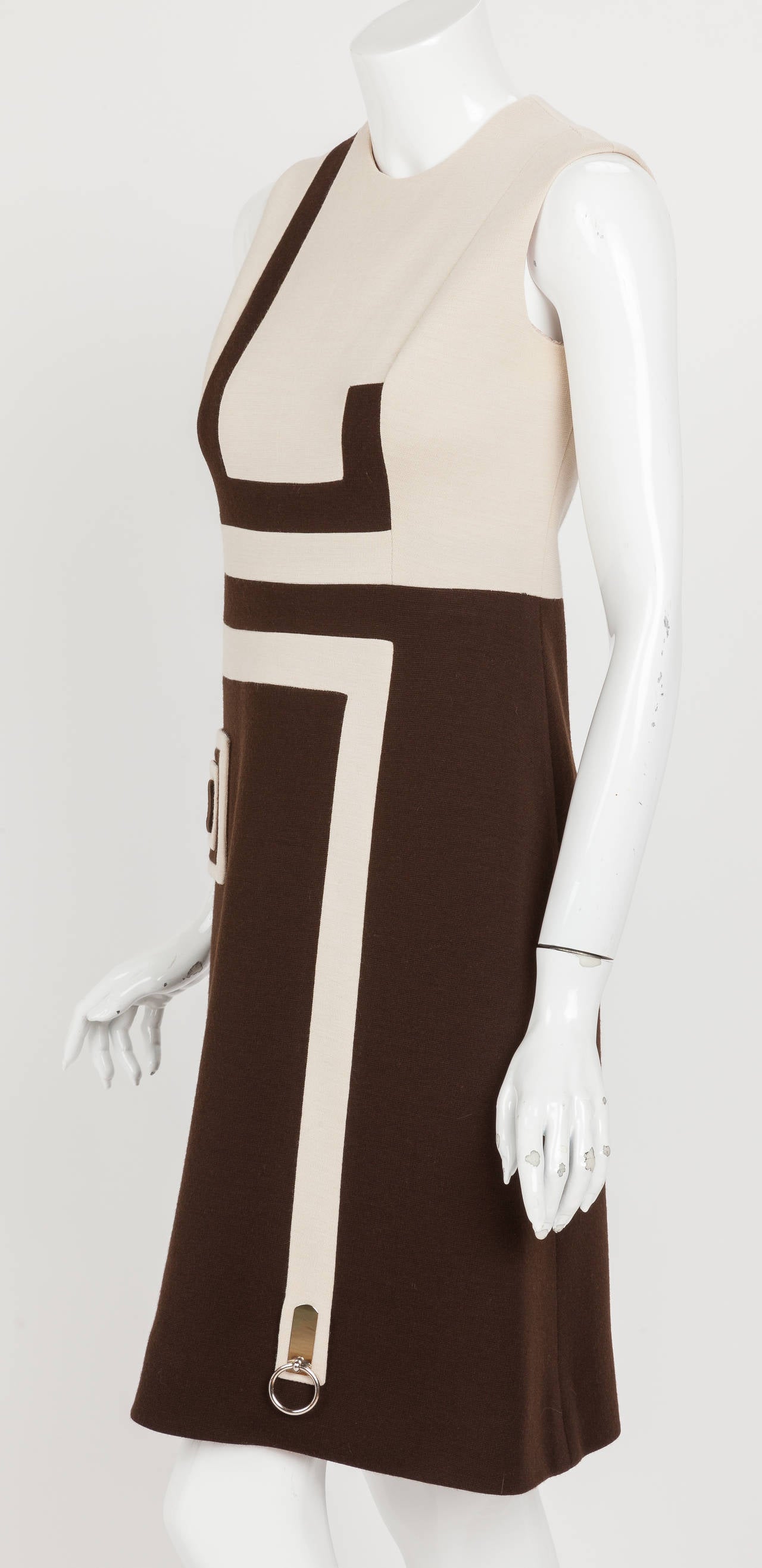 pierre cardin dress in cream wool jersey with self belt