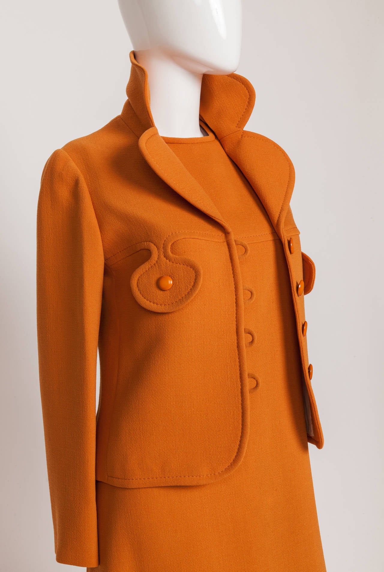 Pierre Cardin Space Age Mod Wool Crepe Jacket and Dress Ensemble ca.1971 In Excellent Condition In Studio City, CA