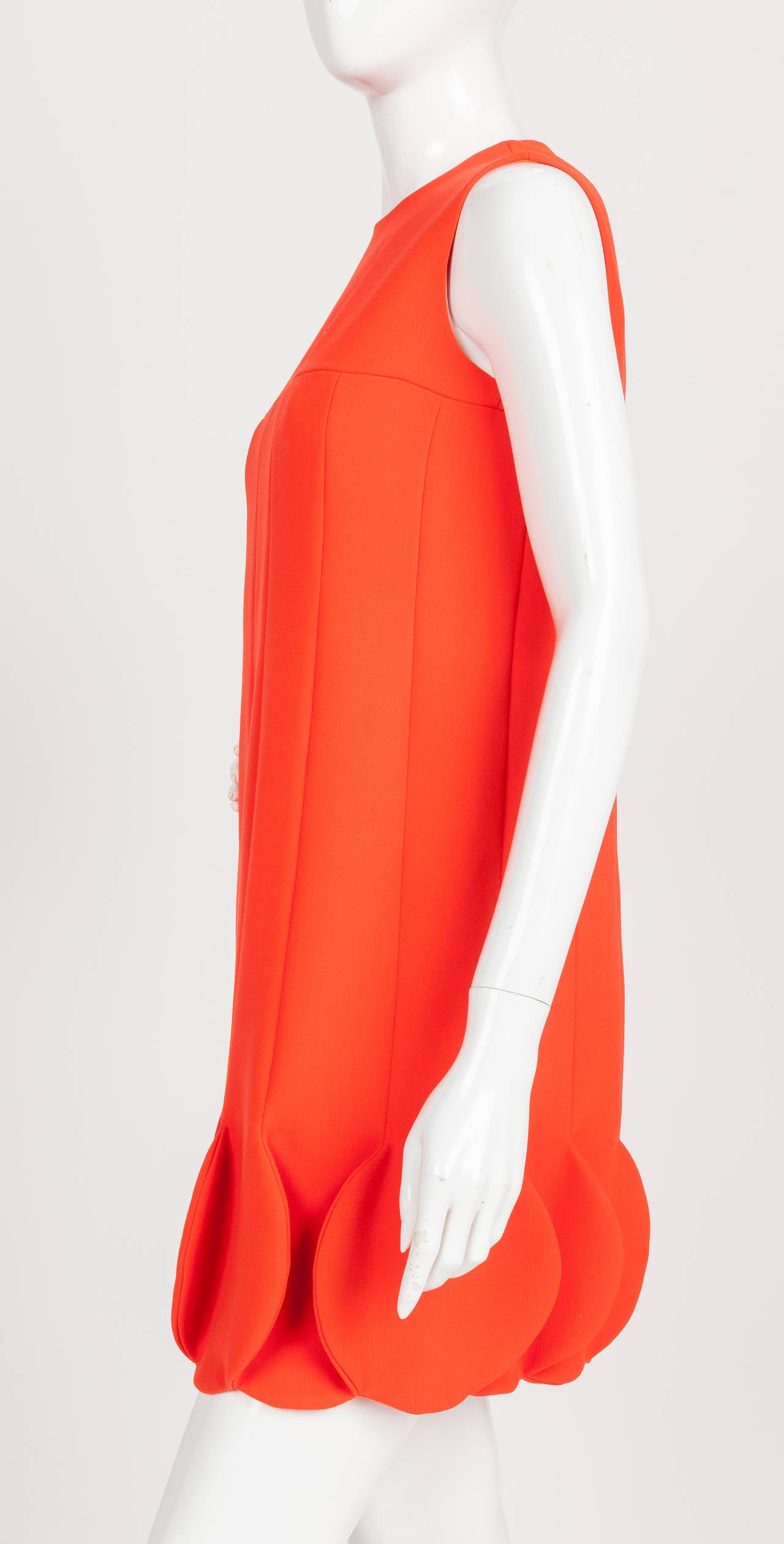 Iconic Pierre Cardin Orange Space Age Dress w/Petalled Hem ca. 1968 In Excellent Condition In Studio City, CA