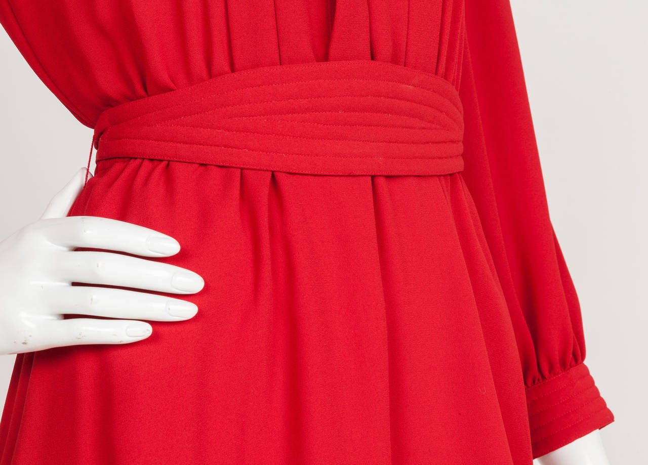 Women's 1980's Pierre Cardin Red Secretary Day Dress w/Channel Stitching Motif