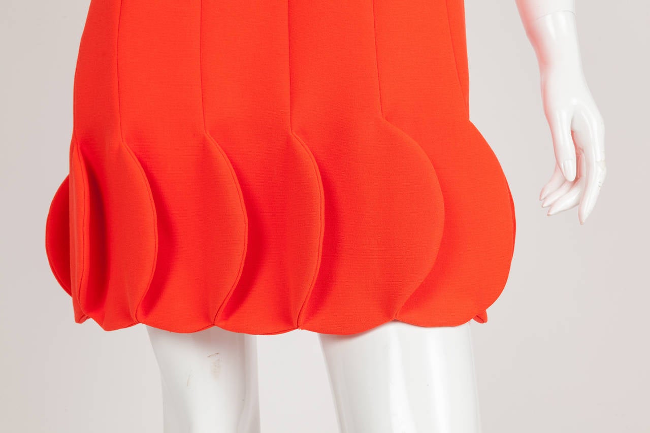 Women's Iconic Pierre Cardin Orange Space Age Dress w/Petalled Hem ca. 1968