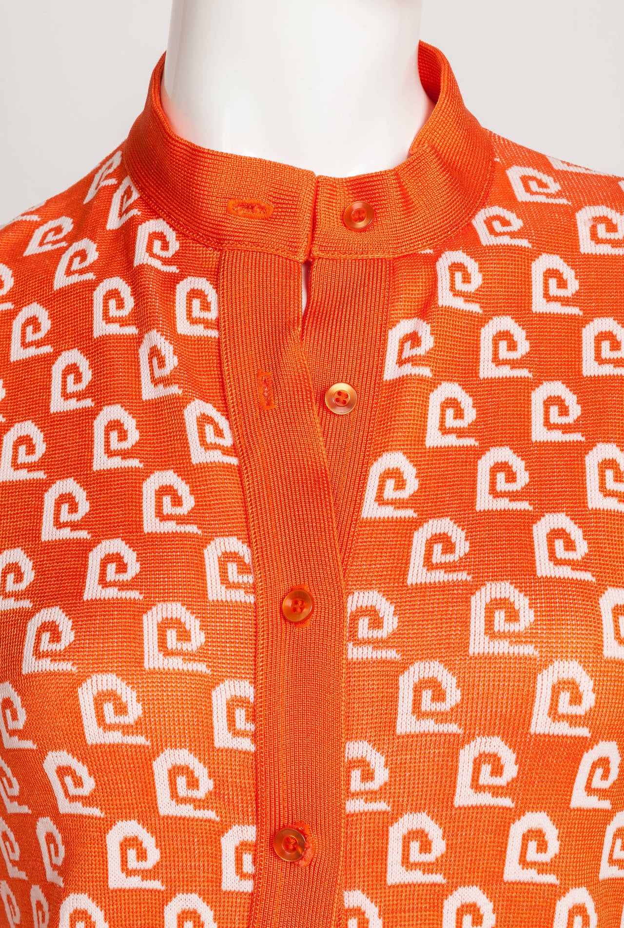 Vintage Pierre Cardin Orange Logo Cardigan Sweater In Good Condition In Studio City, CA