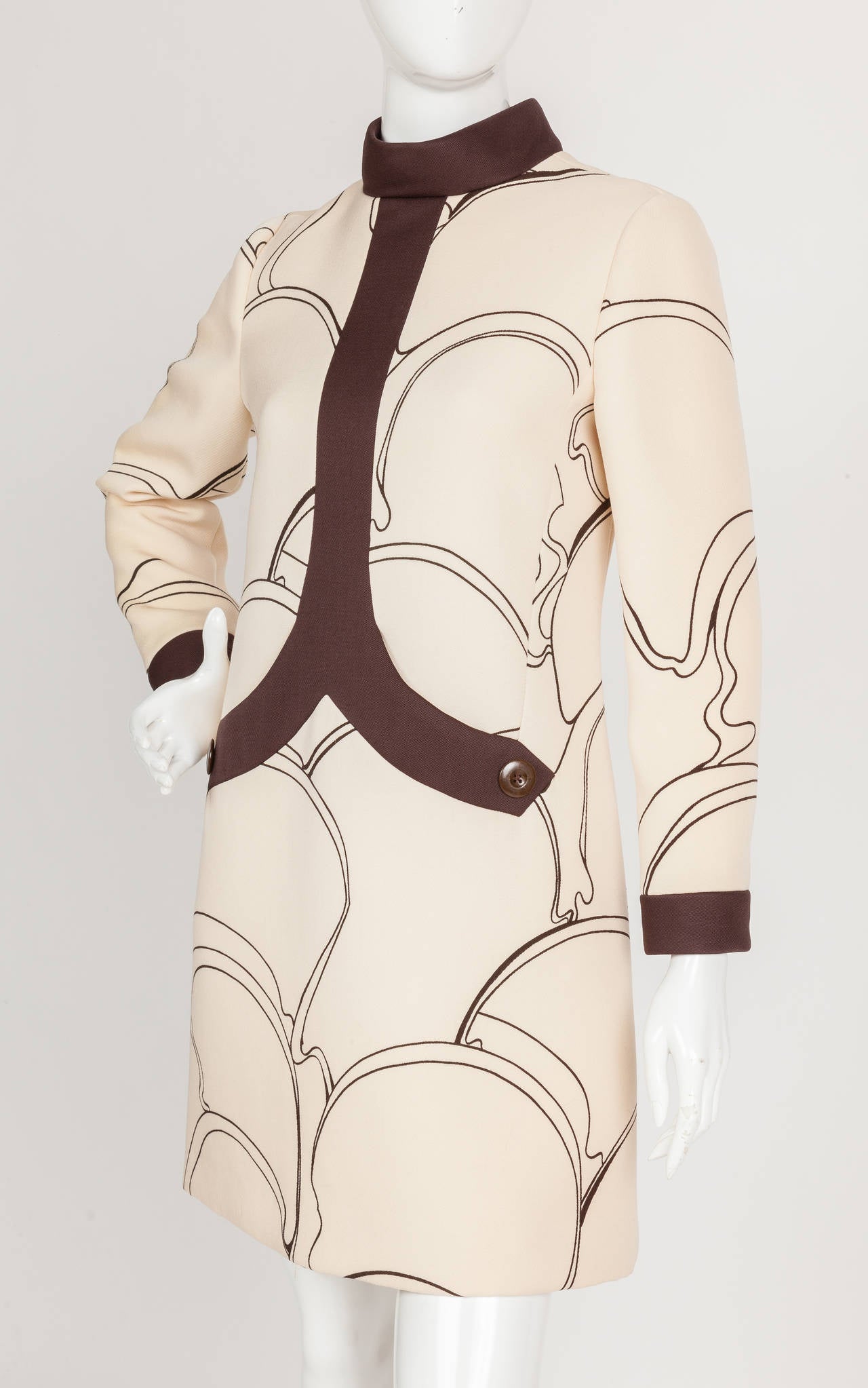 Beige 1969 Pierre Cardin Mod Wool Mini-Dress with Abstract Print