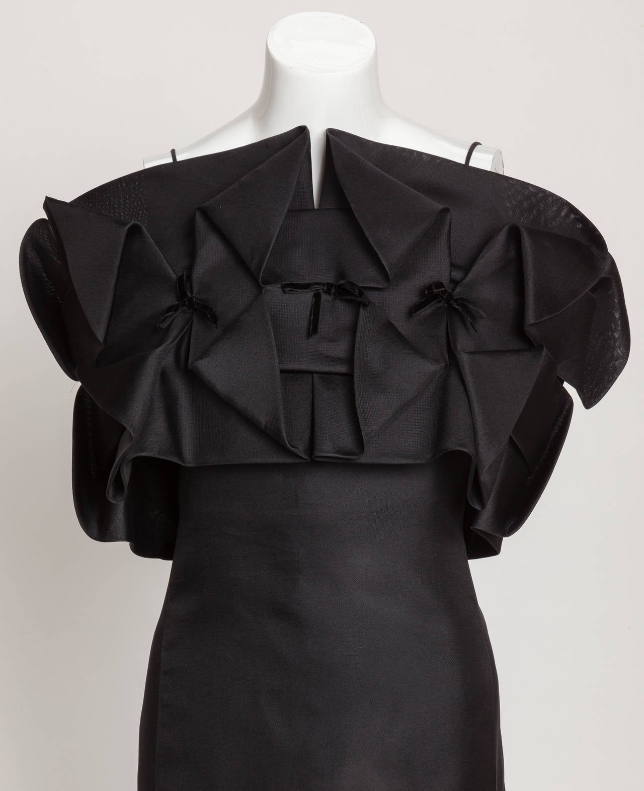 A Pierre Cardin black silk gazar A-line evening gown with spaghetti straps and an 