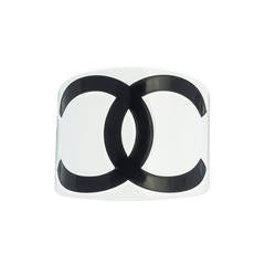 Iconic Chanel White Logo Resin Cuff Bracelet