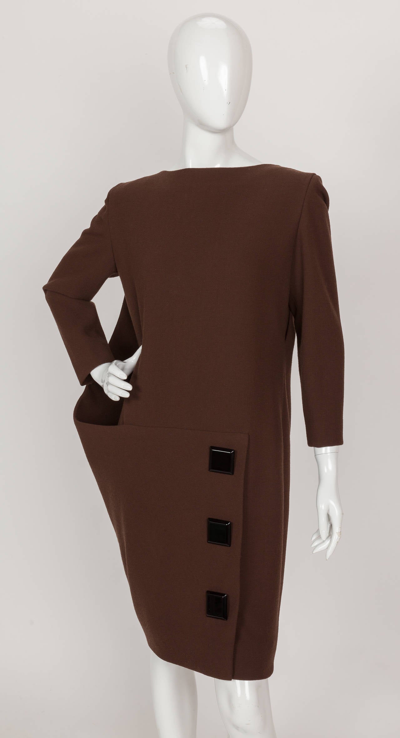 Avant Garde Pierre Cardin Haute Couture Asymmetric Wool Cocktail Dress ca. 1992