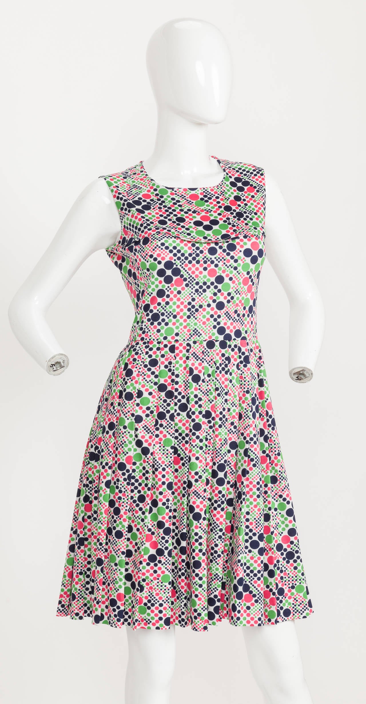 1970s Pierre Cardin Op Art Jacket & Dress Ensemble w/Multicolored Circle Print