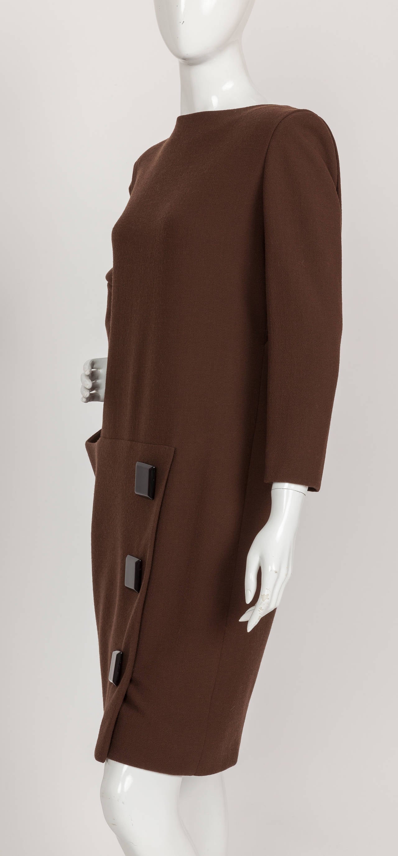 Black Avant Garde Pierre Cardin Haute Couture Asymmetric Wool Cocktail Dress ca. 1992
