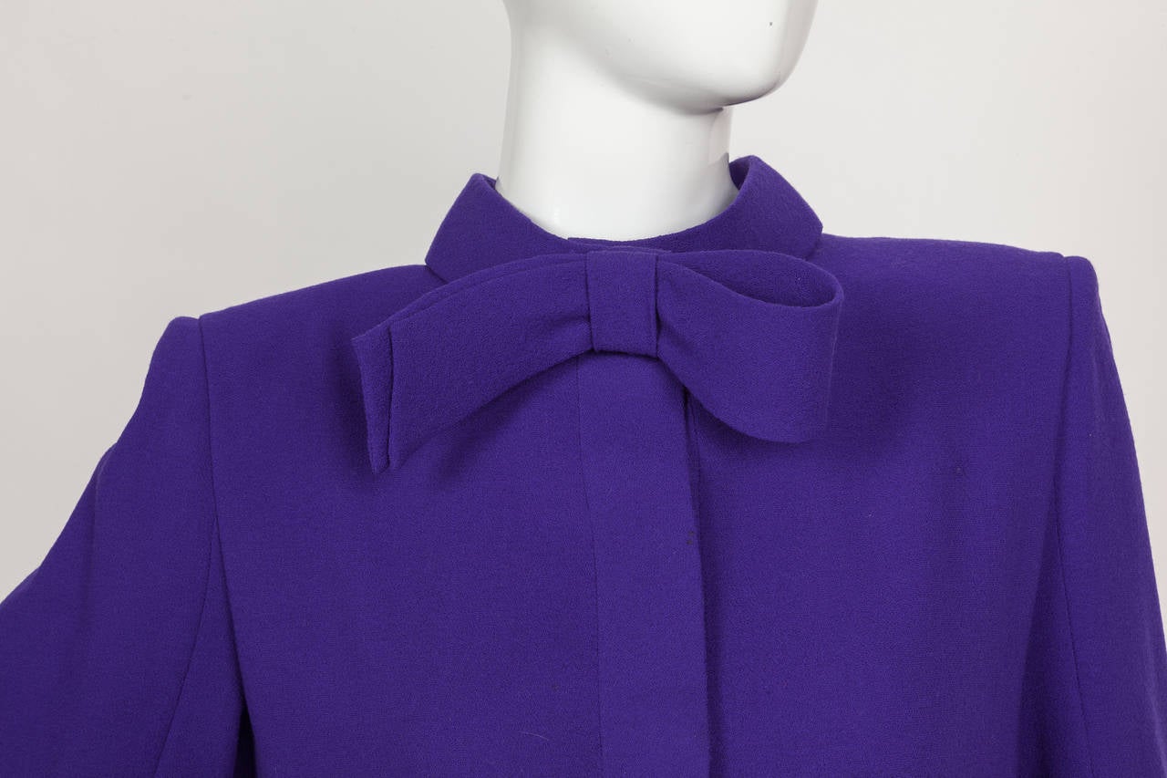 Purple Rare Pierre Cardin Haute Couture Wool Cocktail Dress w/Geometric Design ca. 1992
