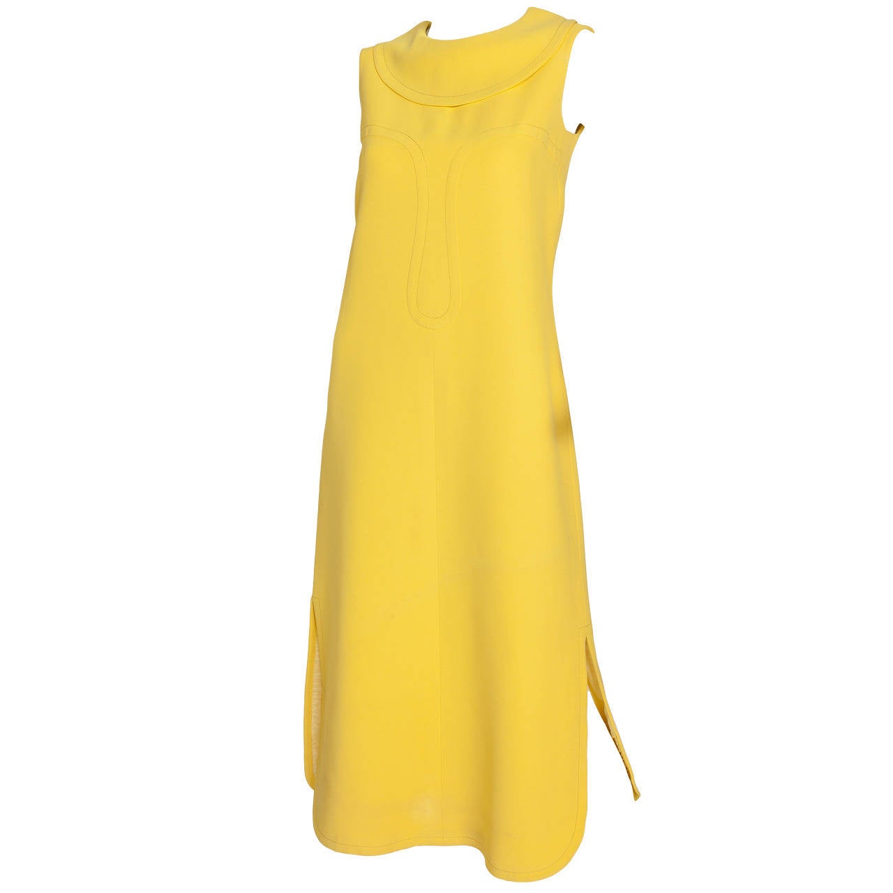 Pierre Cardin Attributed Yellow Chasuble Maxi Shift w/Foldover Collar ca.1968