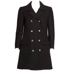 1960s Pierre Cardin Double-Breasted Black Wool Twill 3/4 Length Coat Jacket 9