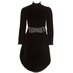 Used 1970s Pierre Cardin Black Velvet Space Age Evening Cocktail Tunic Dress