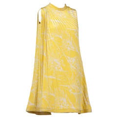 Pierre Cardin Haute Couture Pleated Silk Abstract Print Mini Dress c.1968