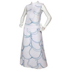 1969 Pierre Cardin Mod Maxi Dress with Abstract Print & Futuristic Circle Motif