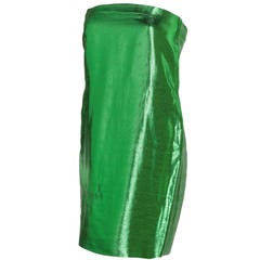 1970s Pierre Cardin Haute Couture Green Lame Tube Dress w/Keyhole Slit at Back 10