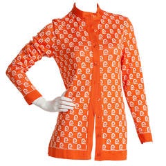 Used Pierre Cardin Orange Logo Cardigan Sweater