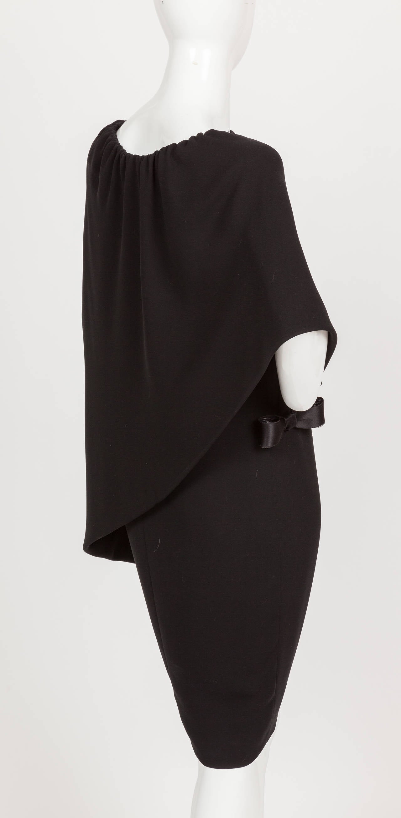 Pierre Cardin Haute Couture Asymmetric Silk Cocktail Dress w/Cape ca. 1992 1