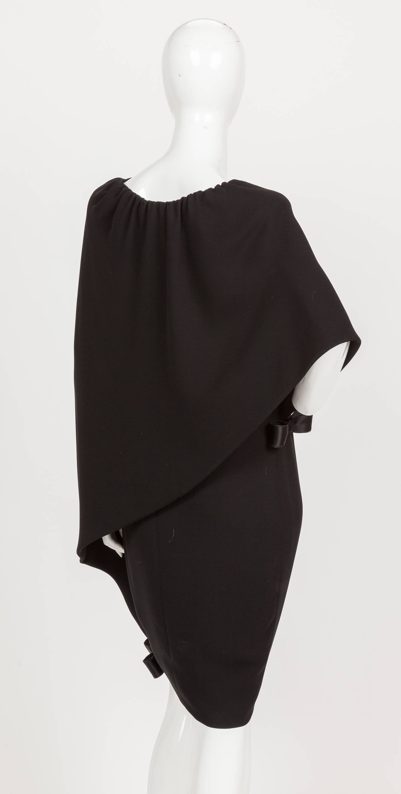 Pierre Cardin Haute Couture Asymmetric Silk Cocktail Dress w/Cape ca. 1992 2