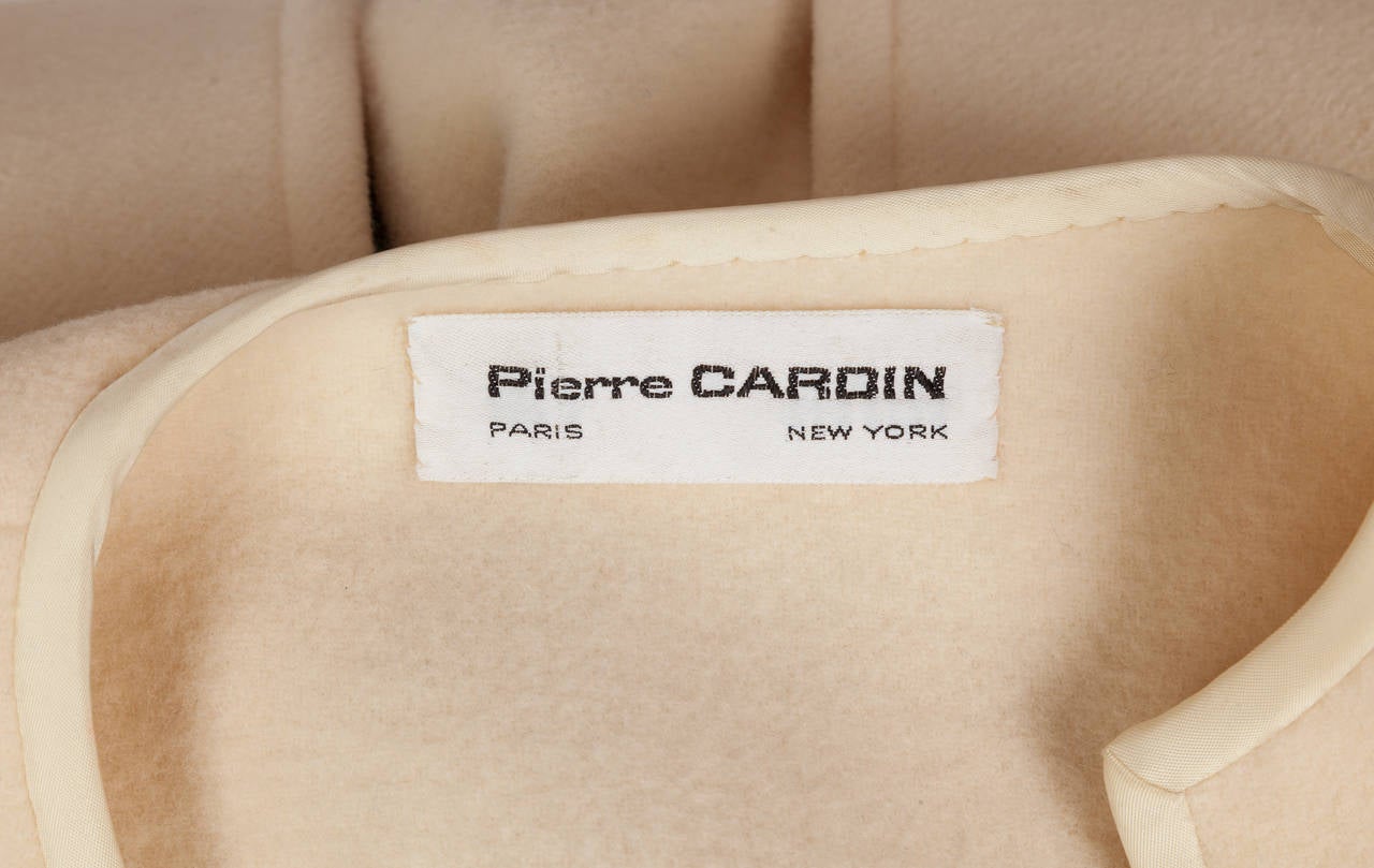 1960s Pierre Cardin A-Line Creme Melton Wool Coat w/Bow and Silky Trim 6