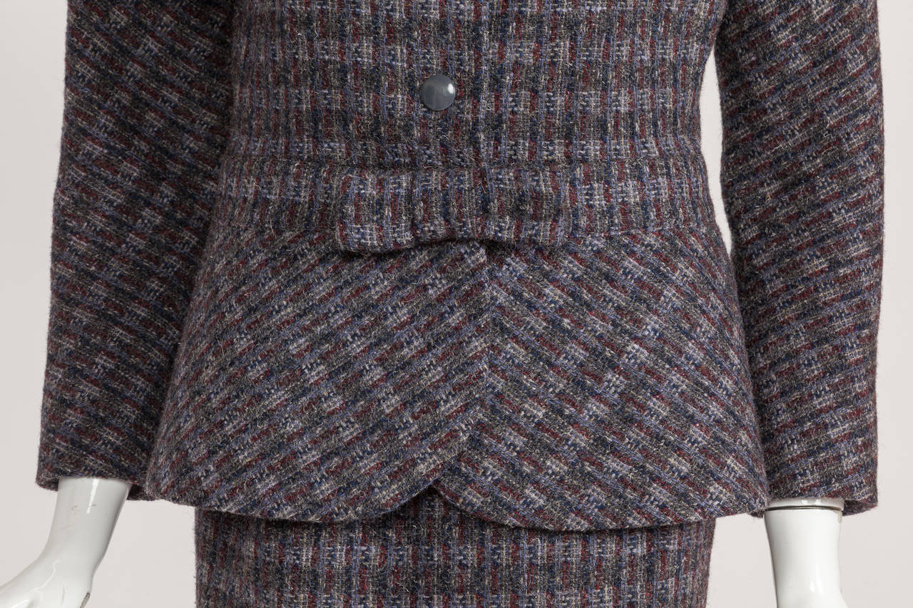 Pierre Cardin Tweed Jacket and Skirt Ensemble Suit w/Detachable collar ca. 1982 1