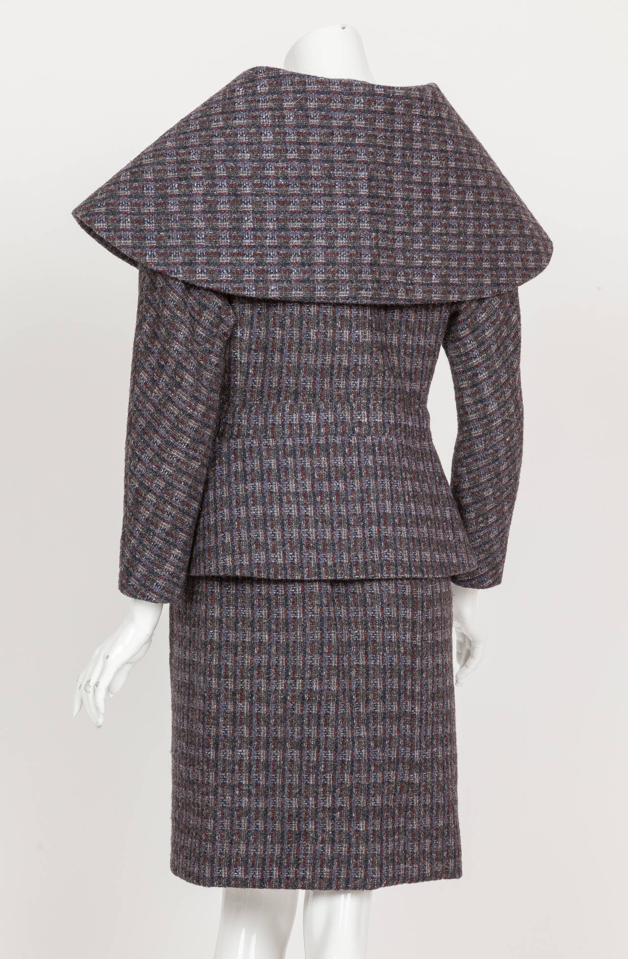 Pierre Cardin Tweed Jacket and Skirt Ensemble Suit w/Detachable collar ca. 1982 2