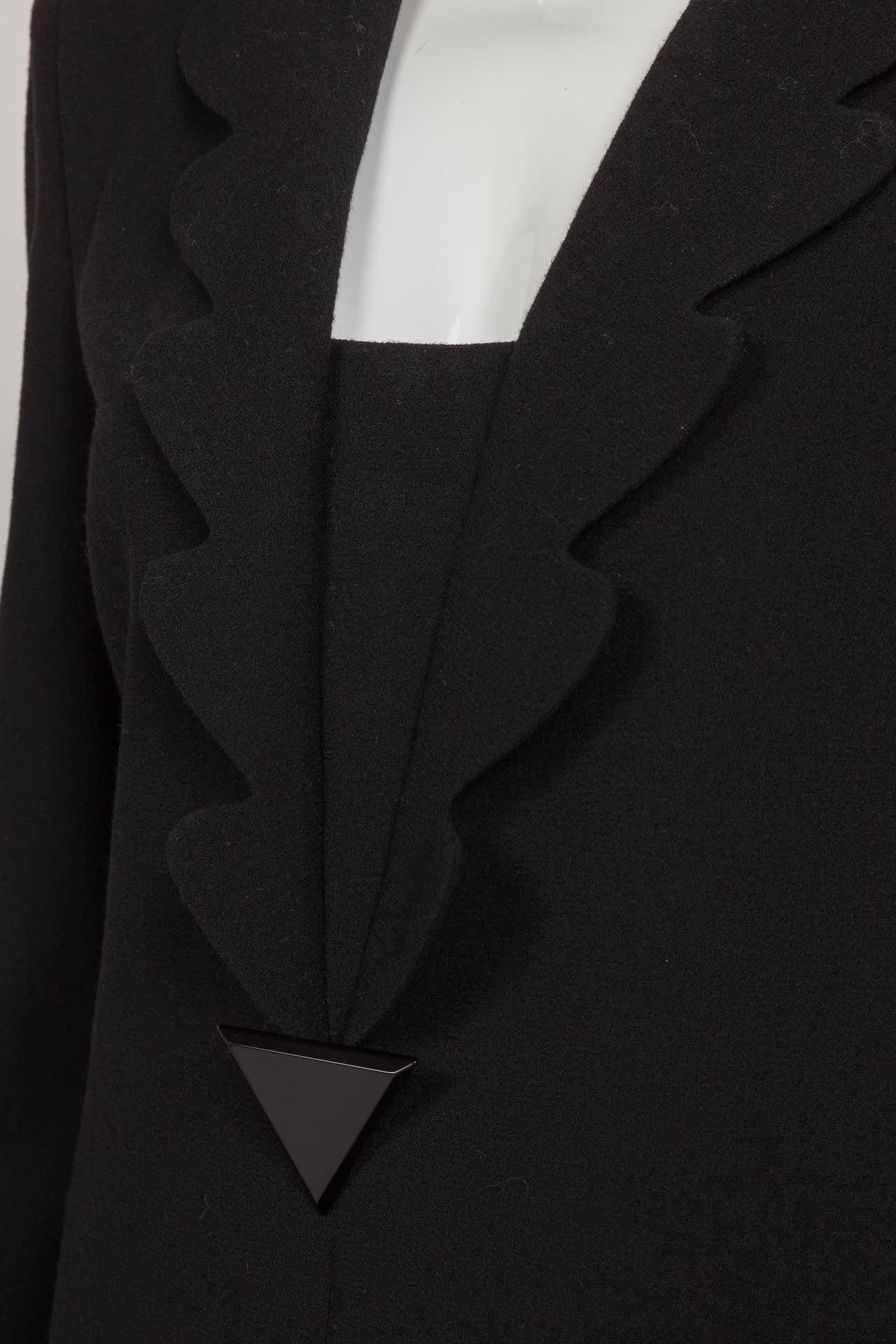 Pierre Cardin Haute Couture Wool Cocktail Dress w/Petalled Lapel ca. 1992 In Excellent Condition In Studio City, CA