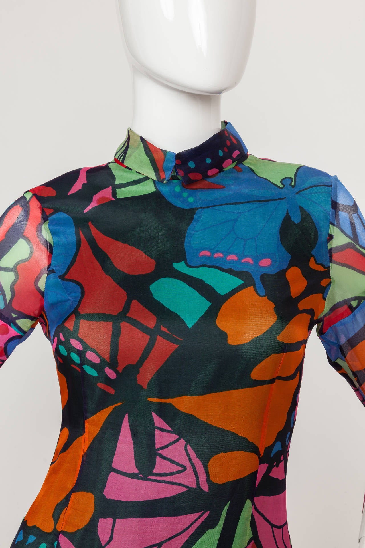 Pierre Cardin Demi-Couture Evening Gown with Butterfly Print ca. 1970-1971 In Good Condition In Studio City, CA