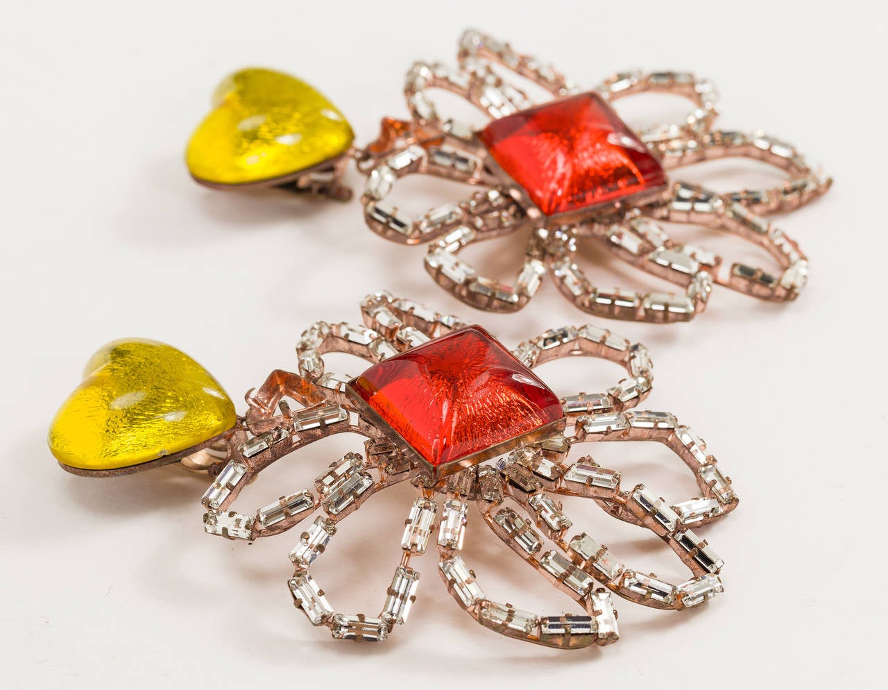 1996 Yves Saint Laurent Dangling Earrings w/Metallic Foil-Backed Glass Stones