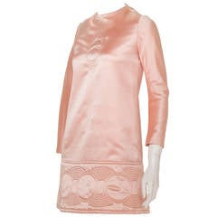 Pierre Cardin Space Age Pink Satin Mini Dress w/Circle Motif ca.1969 9