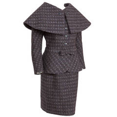 Pierre Cardin Tweed Jacket and Skirt Ensemble Suit w/Detachable collar ca. 1982