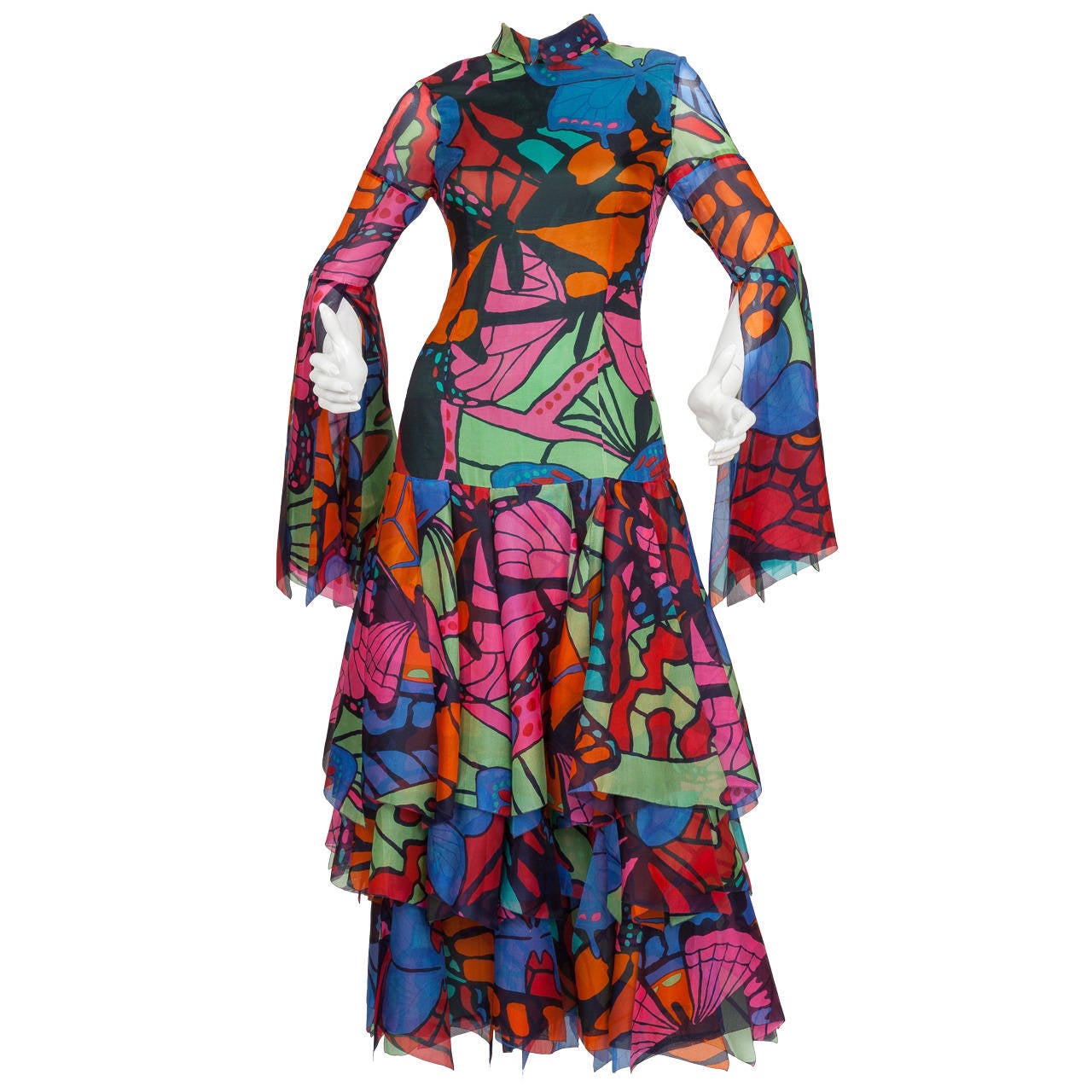 Pierre Cardin Demi-Couture Evening Gown with Butterfly Print ca. 1970-1971