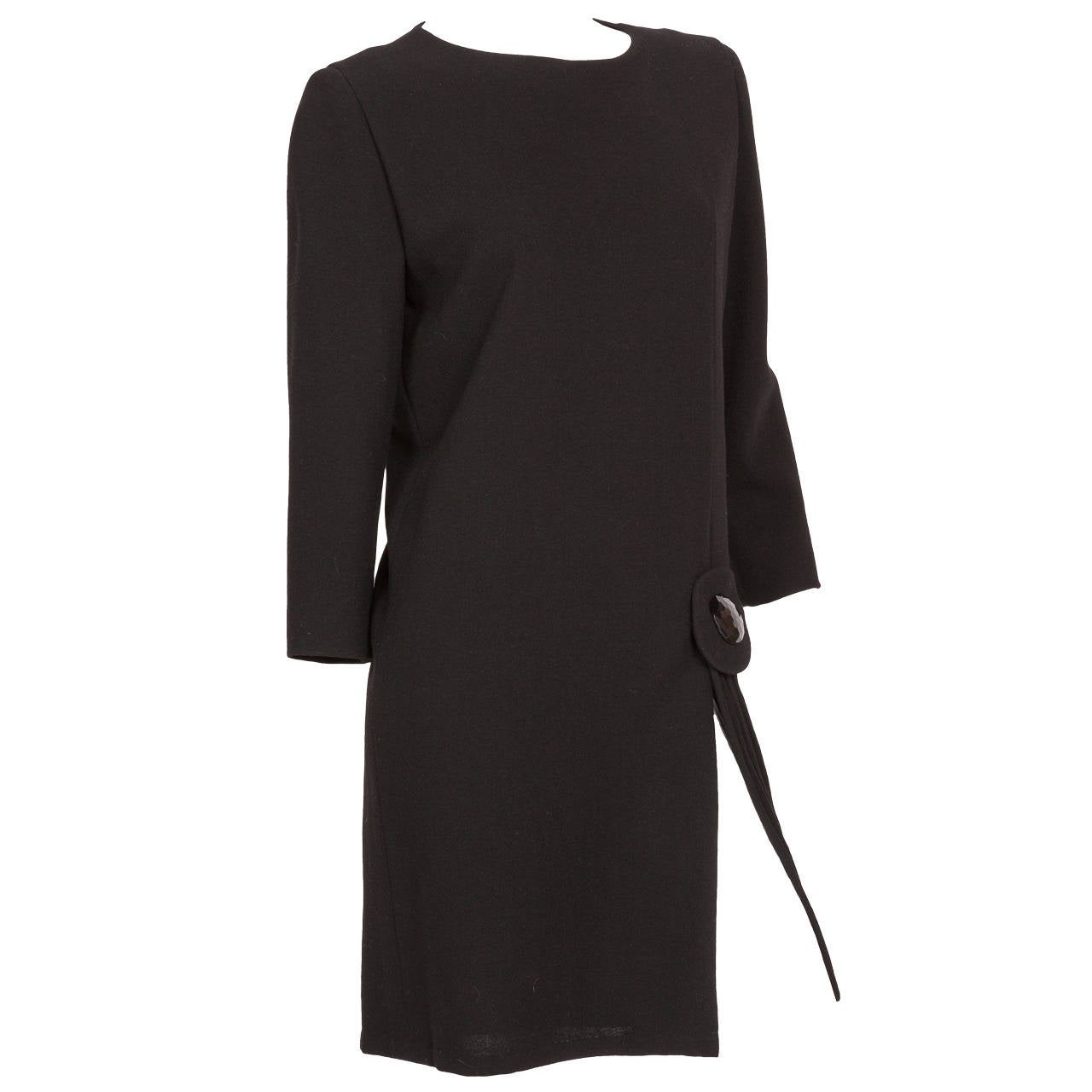 Pierre Cardin Haute Couture Black Wool Cocktail Dress w/Thigh High Slit ...