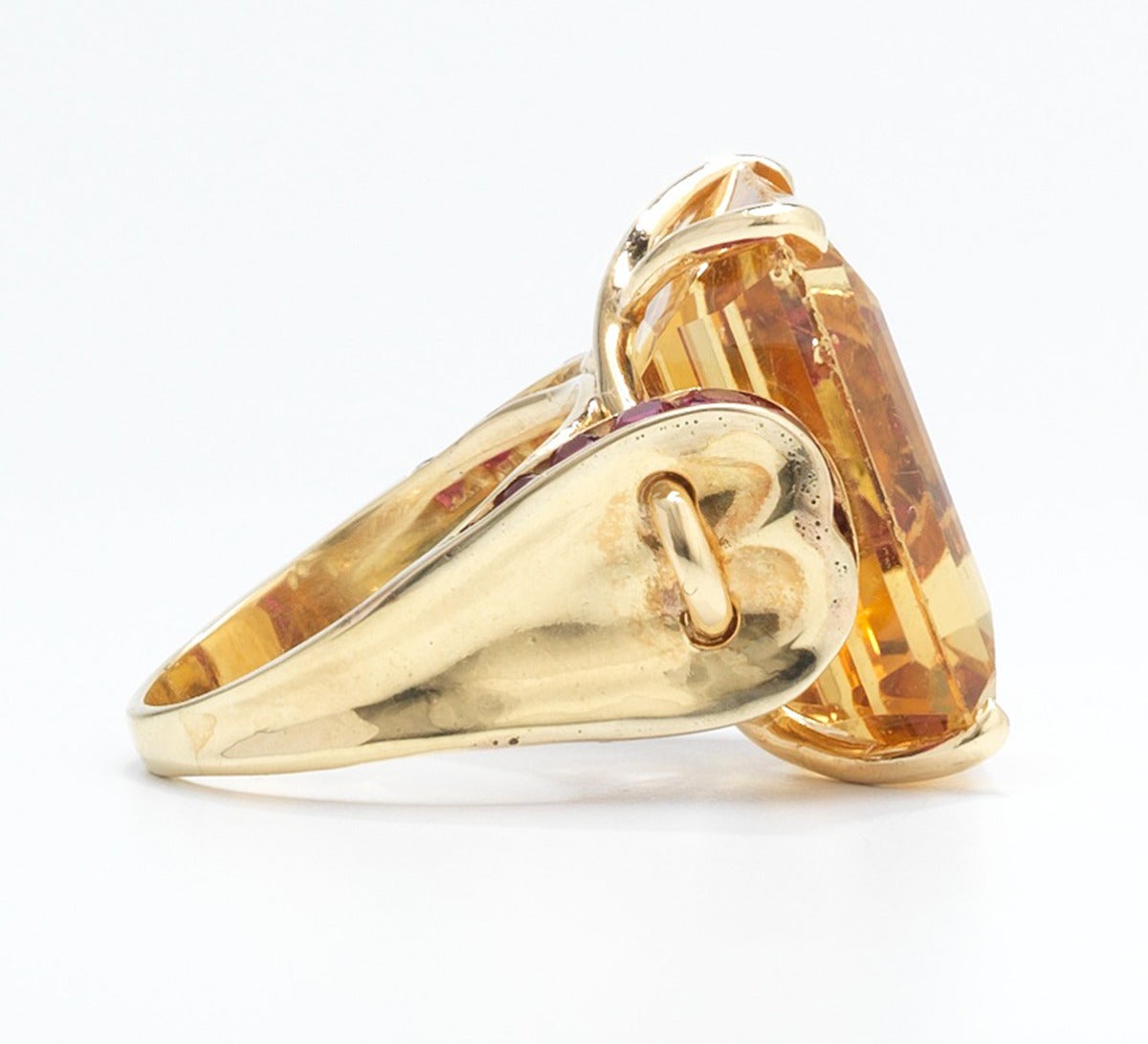 Retro Citrine Ruby Gold Ring In Excellent Condition For Sale In Studio City, CA