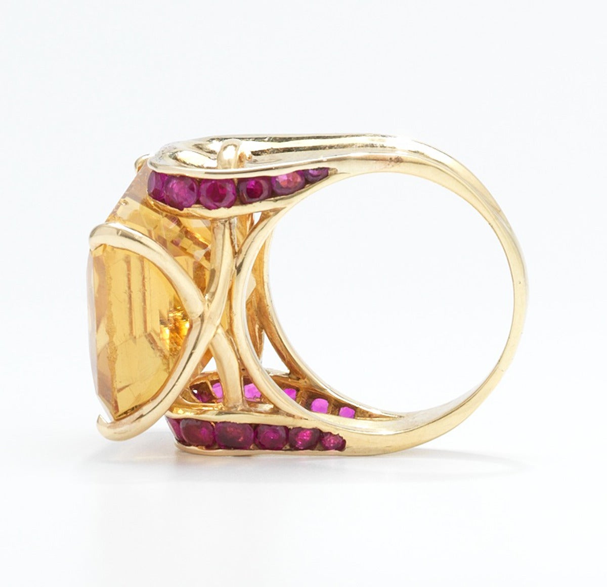 Retro Citrine Ruby Gold Ring For Sale 2