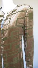 Oscar de la Renta Green Velvet Burnout Evening Robe Coat w/Geometric Pattern