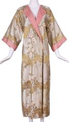 Madame Gres Haute Couture Silk Satin Embroidered Kimono Evening Dress Ca.1960