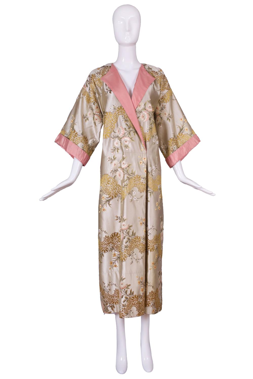 Madame Gres Haute Couture Silk Satin Embroidered Kimono Evening Dress
