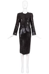 1982/83 Chanel Black Sequin Jacket & Skirt Suit Evening Ensemble