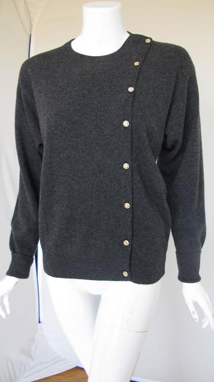 Chanel Grey 100% Cashmere Long Sleeved Sweater Cardigan Top w/Crystal ...