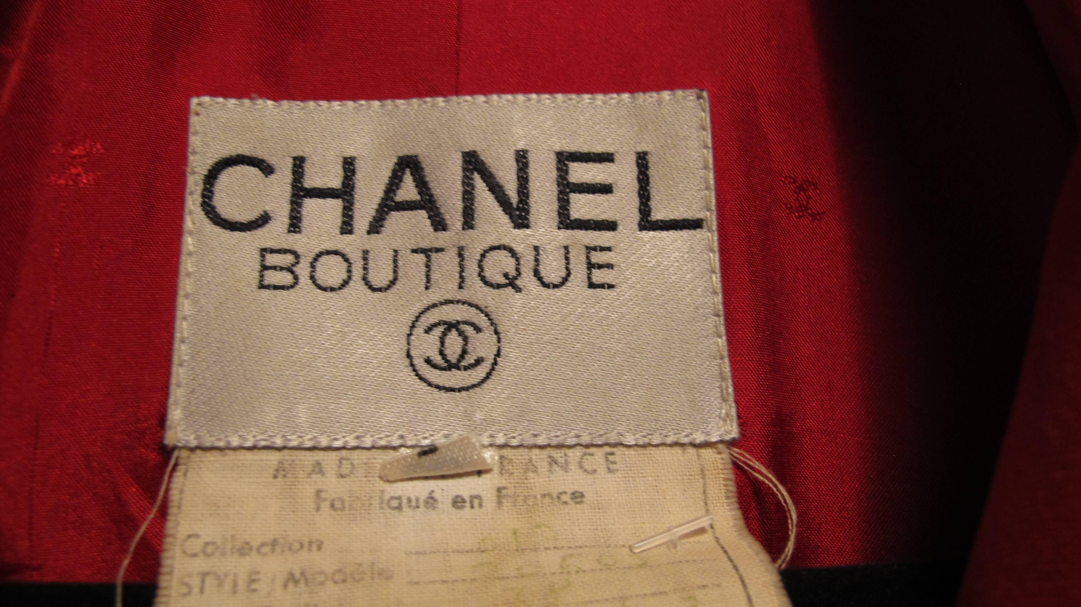 Chanel Red Jacket & Skirt Suit Ensemble w/Lace Trim, CC Logo Buttons & Silk Bow 2