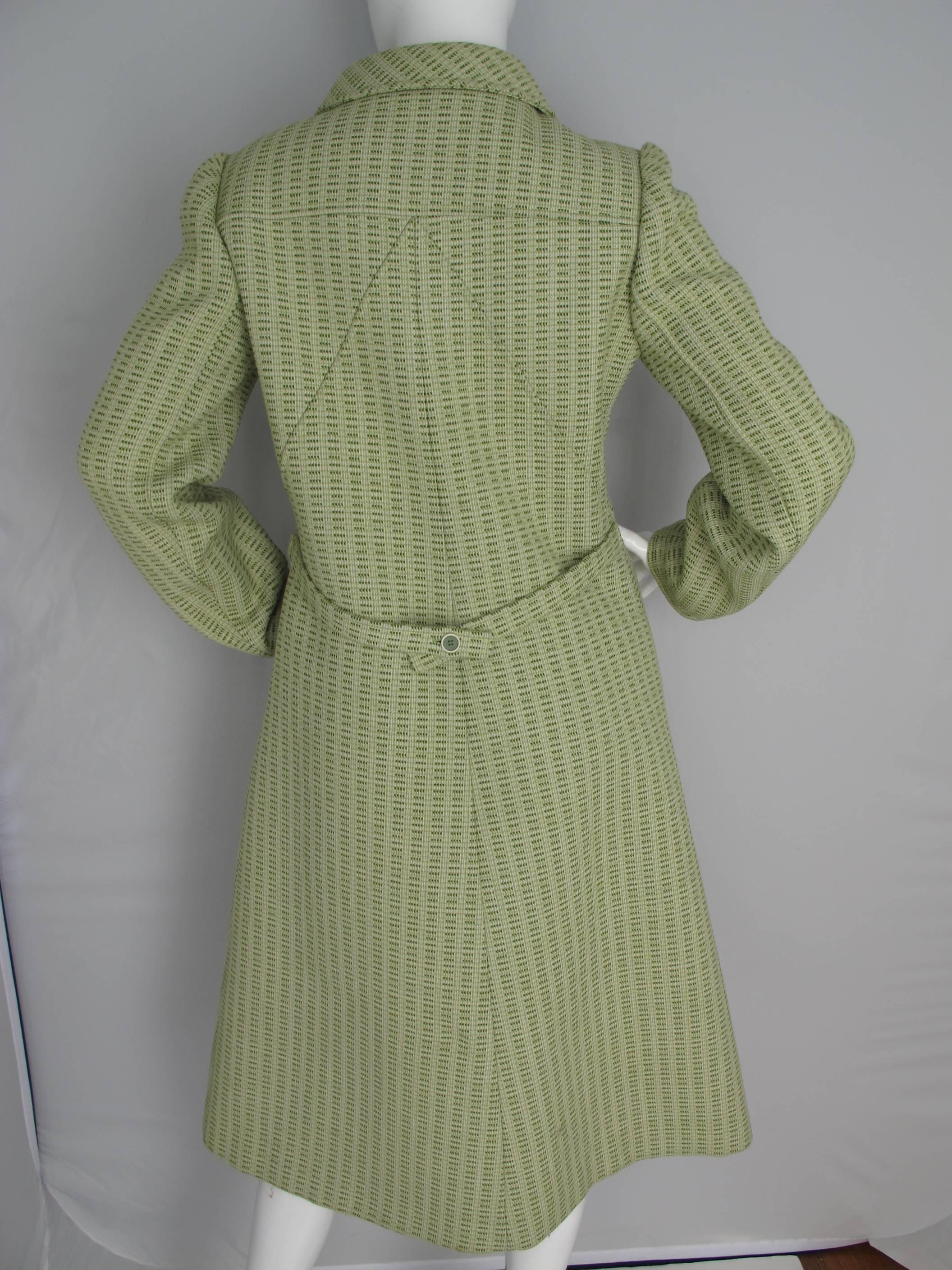 Women's 1970's Courreges Green Wool Blend Mod Space Age Coat w/Courreges Logo