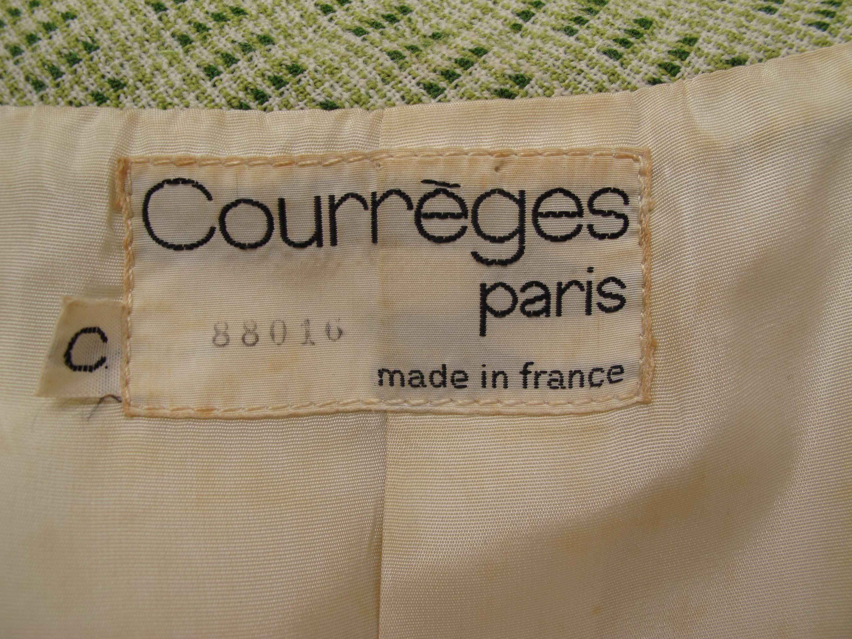 1970's Courreges Green Wool Blend Mod Space Age Coat w/Courreges Logo 1