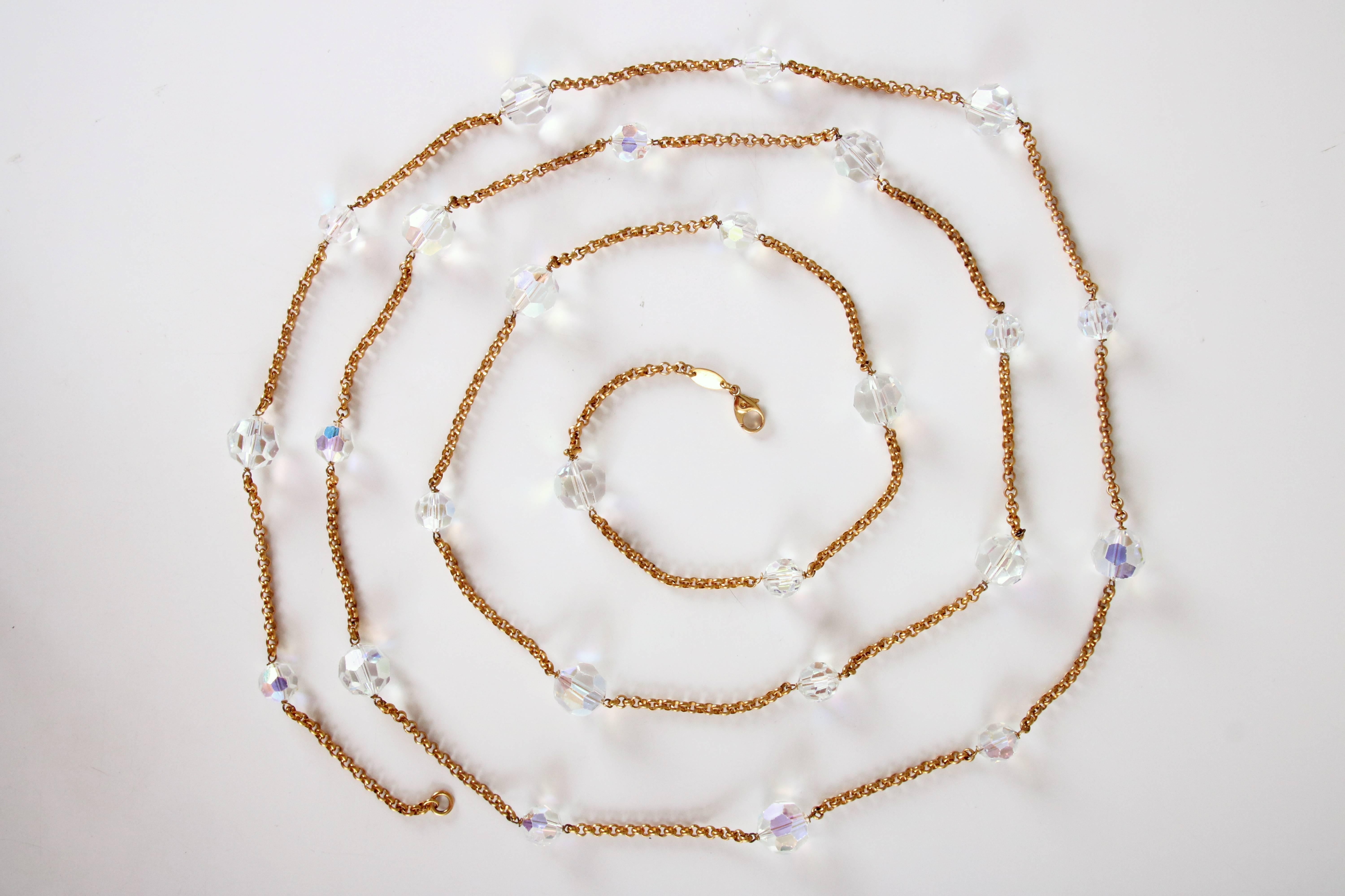 Chanel Gold Tone Chain & Faceted Crystal Bead Necklace Sautoir Ca.1993 In Excellent Condition In Studio City, CA